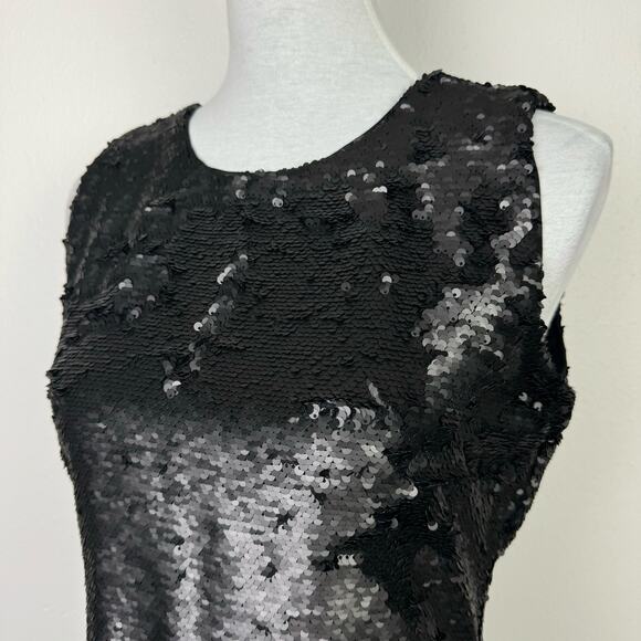 Calvin Klein | Black Sequin Sleeveless Knee Length Sheath Cocktail Dress - Picture 5 of 11